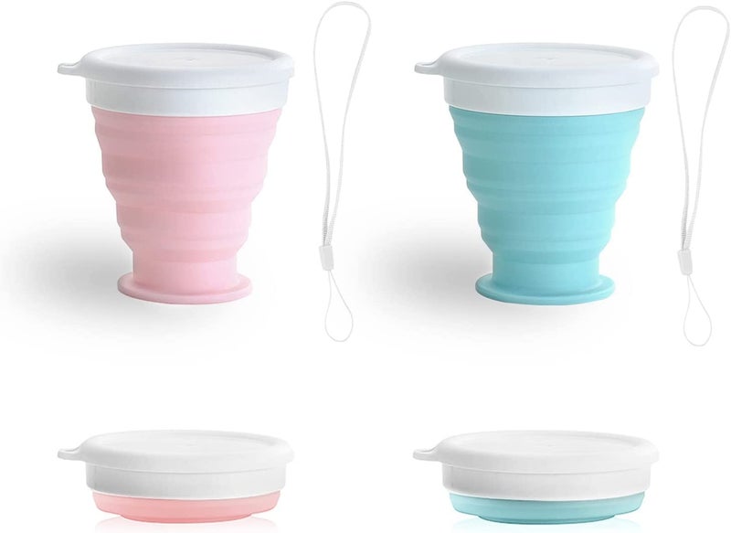 TASKHOUSE Collapsible Outdoor Travel Cup Silicone Folding Water Cups with Lids Drinking Glasses Hot Mug - 200 ML (Pack of 2, Pink) - Image 3