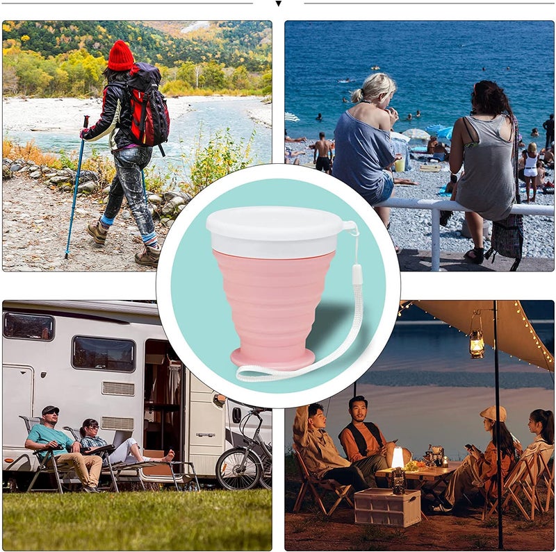 TASKHOUSE Collapsible Outdoor Travel Cup Silicone Folding Water Cups with Lids Drinking Glasses Hot Mug - 200 ML (Pack of 2, Pink) - Image 4