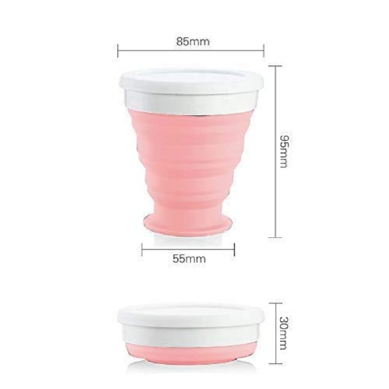 TASKHOUSE Collapsible Outdoor Travel Cup Silicone Folding Water Cups with Lids Drinking Glasses Hot Mug - 200 ML (Pack of 2, Pink) - Image 2