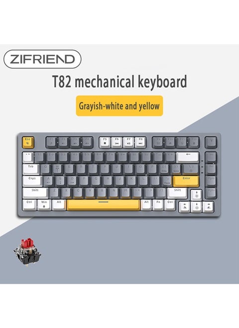 82 Keys RGB Gaming Keyboard Wired Waterproof With 26 Keys Anti-ghosting Keyboard and Three-color Keycaps With Red Switch for Gamers(Gray, white and yellow)