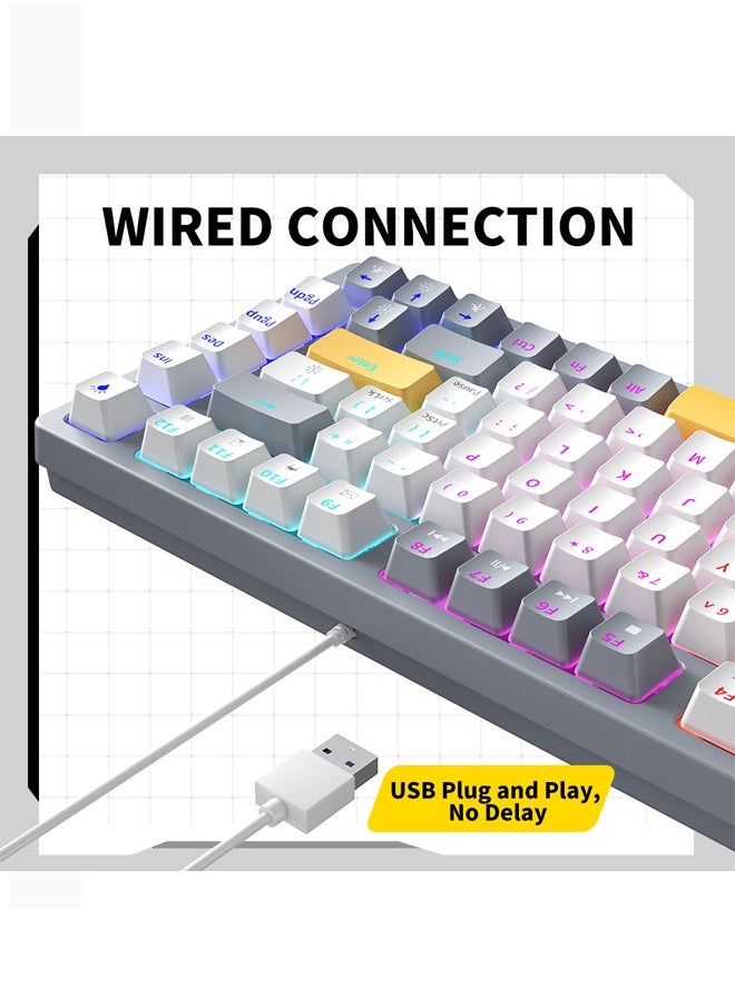 Zifriend - 82 Keys RGB Gaming Keyboard Wired Waterproof With 26 Keys Anti-ghosting Keyboard and Three-color Keycaps With Red Switch for Gamers(Gray, white and yellow) - Image 1