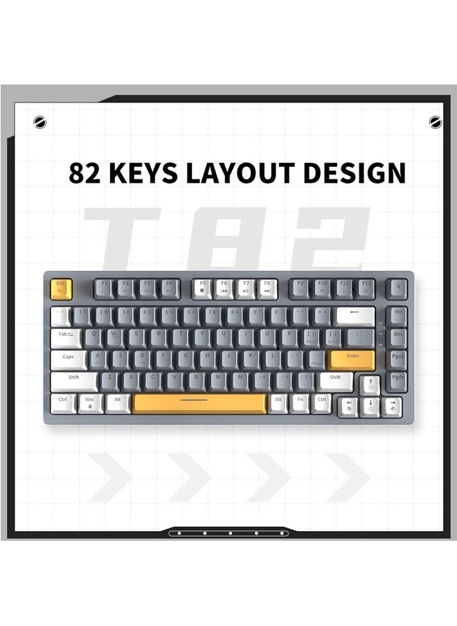 Zifriend - 82 Keys RGB Gaming Keyboard Wired Waterproof With 26 Keys Anti-ghosting Keyboard and Three-color Keycaps With Red Switch for Gamers(Gray, white and yellow) - Image 1