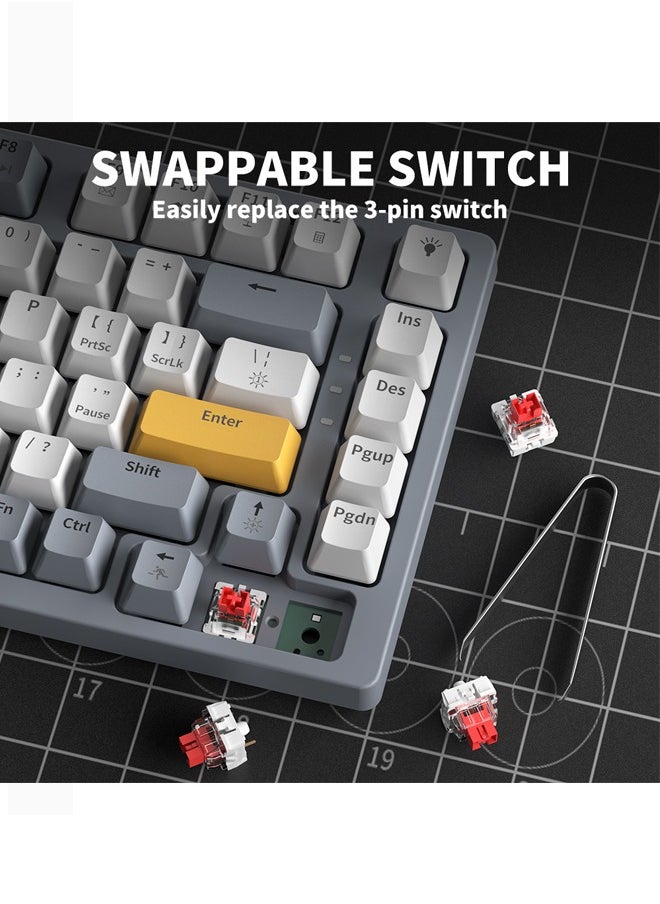 Zifriend - 82 Keys RGB Gaming Keyboard Wired Waterproof With 26 Keys Anti-ghosting Keyboard and Three-color Keycaps With Red Switch for Gamers(Gray, white and yellow) - Image 1