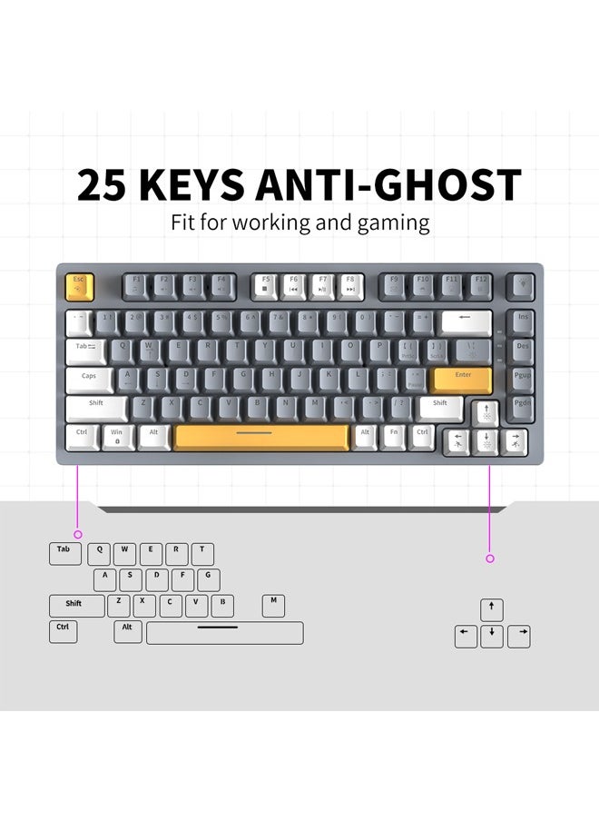 Zifriend - 82 Keys RGB Gaming Keyboard Wired Waterproof With 26 Keys Anti-ghosting Keyboard and Three-color Keycaps With Red Switch for Gamers(Gray, white and yellow) - Image 1