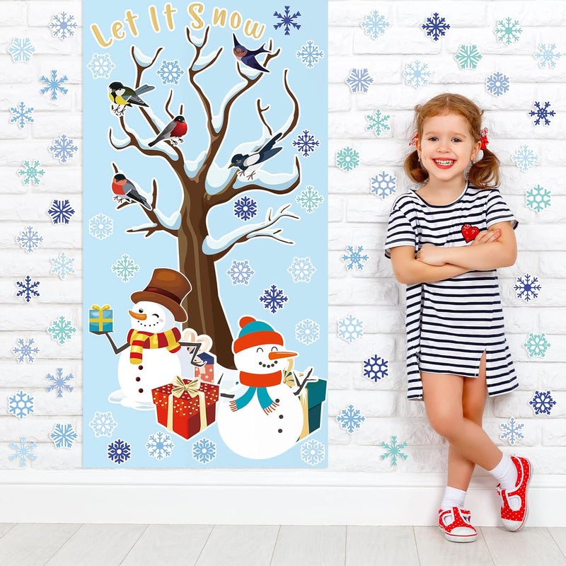 comfrt 61 Pcs Winter Classroom Bulletin Board Decoration Christmas Wonderland Winter Tree Cutout with Snowflake Snowman Xmas Gift Box Cutout Let It Snow Cutout for Winter Classroom Wall Decor (Snowflake) - Image 4