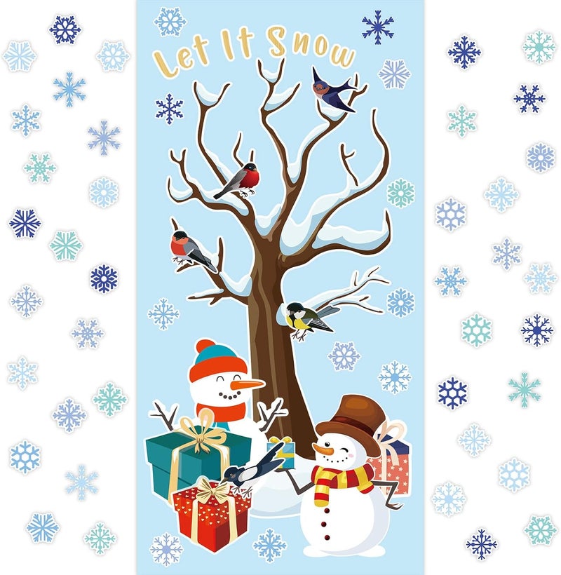 comfrt 61 Pcs Winter Classroom Bulletin Board Decoration Christmas Wonderland Winter Tree Cutout with Snowflake Snowman Xmas Gift Box Cutout Let It Snow Cutout for Winter Classroom Wall Decor (Snowflake) - Image 1