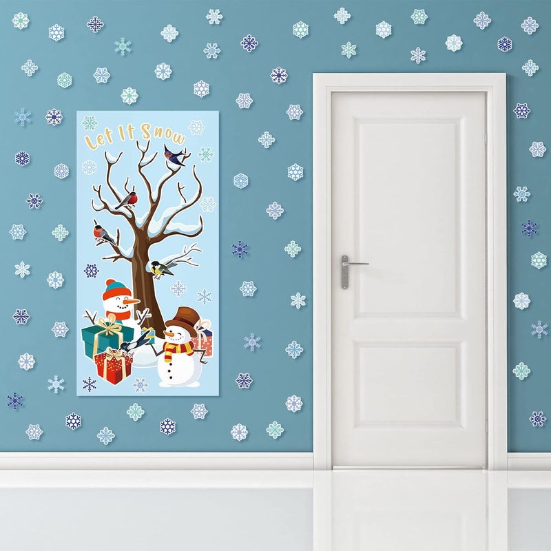 comfrt 61 Pcs Winter Classroom Bulletin Board Decoration Christmas Wonderland Winter Tree Cutout with Snowflake Snowman Xmas Gift Box Cutout Let It Snow Cutout for Winter Classroom Wall Decor (Snowflake) - Image 5