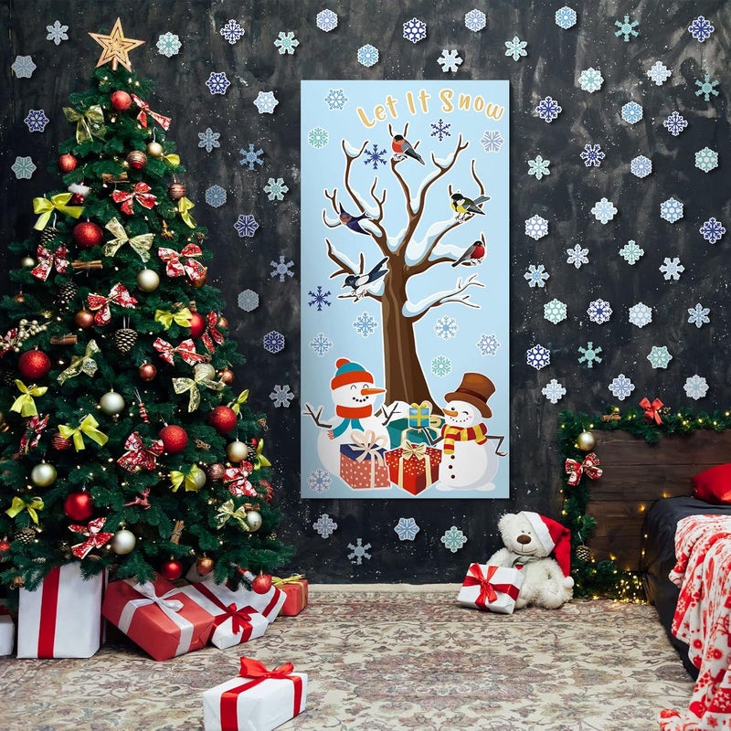 comfrt 61 Pcs Winter Classroom Bulletin Board Decoration Christmas Wonderland Winter Tree Cutout with Snowflake Snowman Xmas Gift Box Cutout Let It Snow Cutout for Winter Classroom Wall Decor (Snowflake) - Image 3
