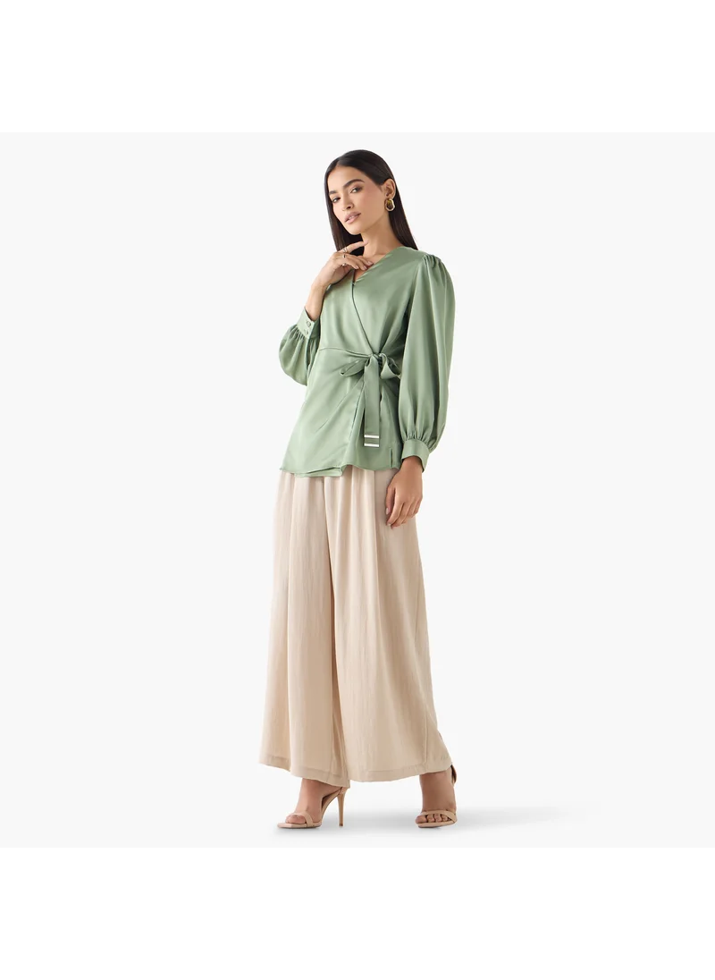 ايكونيك Iconic Plain Wrap Top with Tie-Up Belt