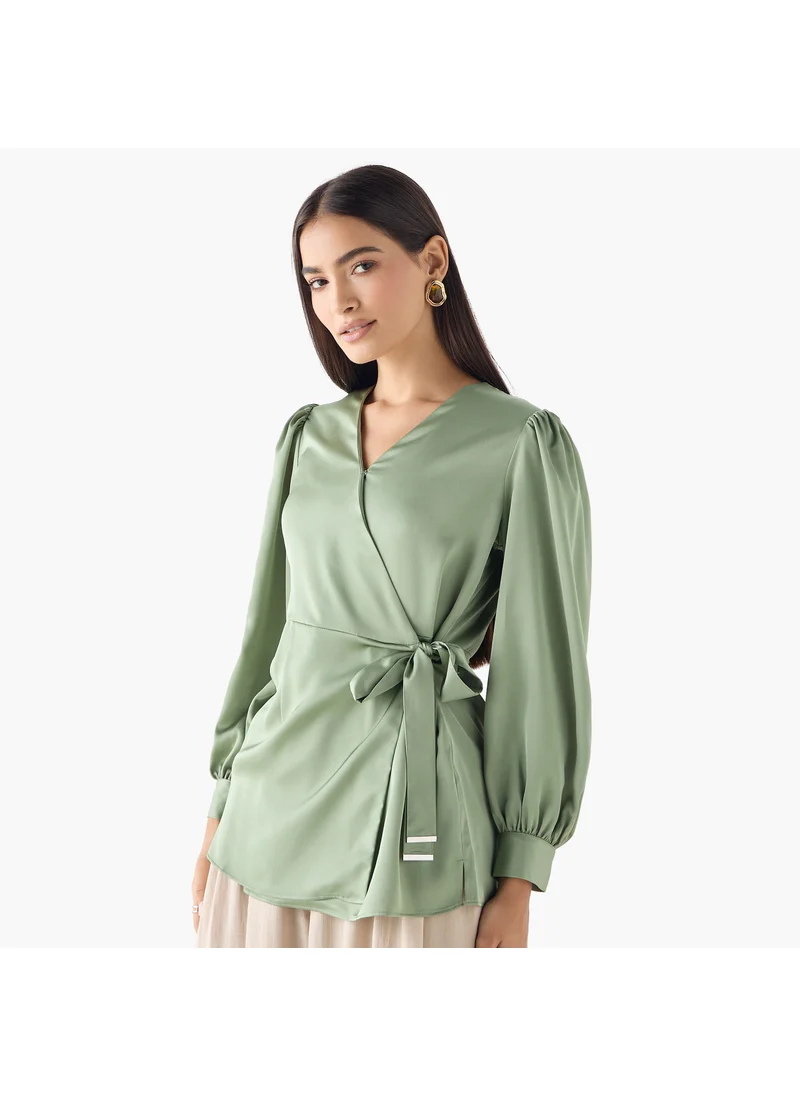ايكونيك Iconic Plain Wrap Top with Tie-Up Belt