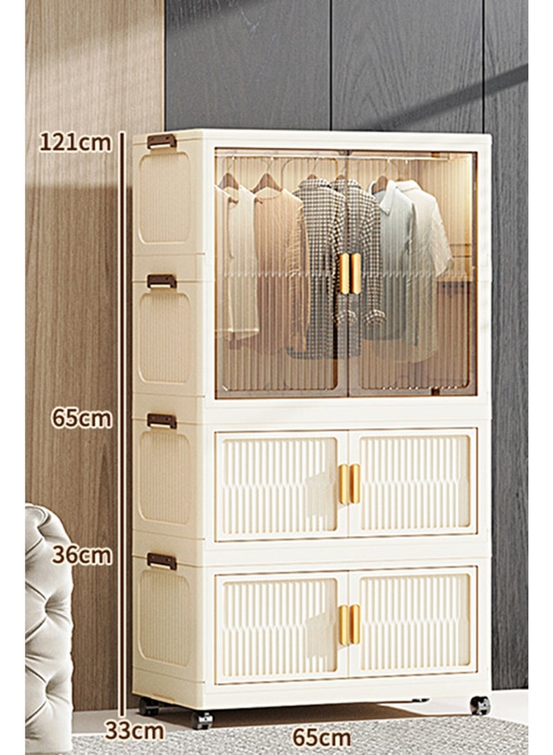 CozyNest Freestanding Portable Wardrobe Closet Organizer 65cm Wide with Hanging Rod & Doors, Foldable Stackable Clothes Storage Bins with Lids, Dustproof Collapsible Garment Cabinet with Wheels for Bedroom, Dorm & Office - Image 5