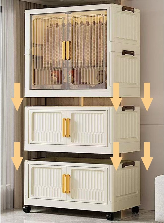 CozyNest Freestanding Portable Wardrobe Closet Organizer 65cm Wide with Hanging Rod & Doors, Foldable Stackable Clothes Storage Bins with Lids, Dustproof Collapsible Garment Cabinet with Wheels for Bedroom, Dorm & Office - Image 2