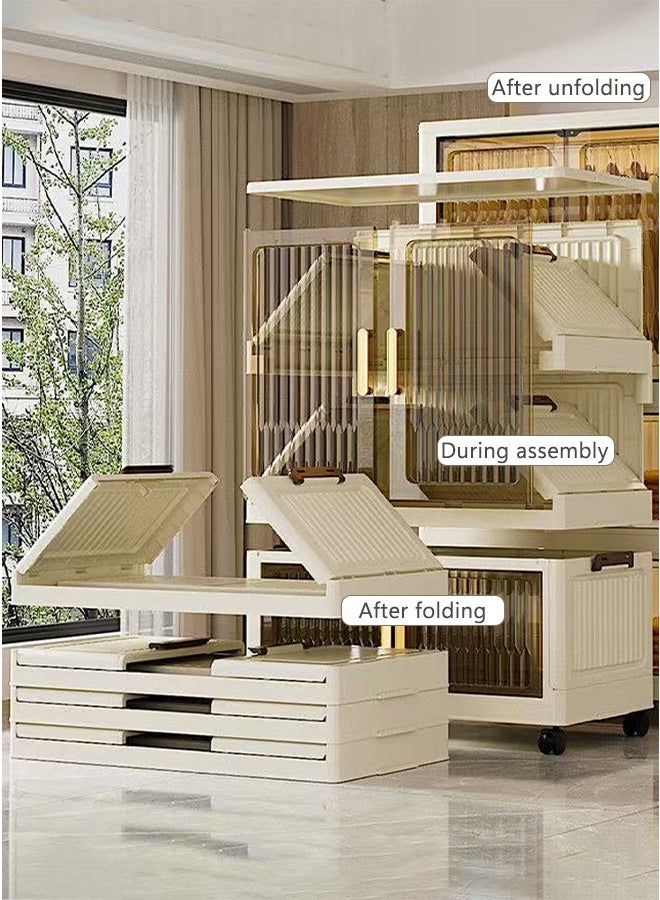 CozyNest Freestanding Portable Wardrobe Closet Organizer 65cm Wide with Hanging Rod & Doors, Foldable Stackable Clothes Storage Bins with Lids, Dustproof Collapsible Garment Cabinet with Wheels for Bedroom, Dorm & Office - Image 3