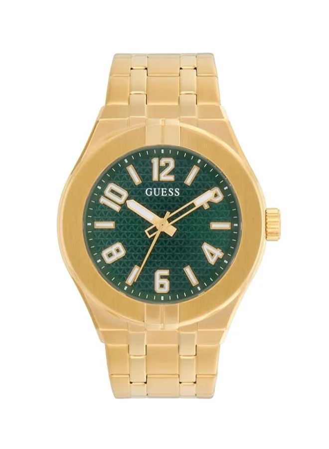 GUESS GUESS Stainless Steel Men Green Analog Round Dial Watch- Gw0661G2, Gold Band