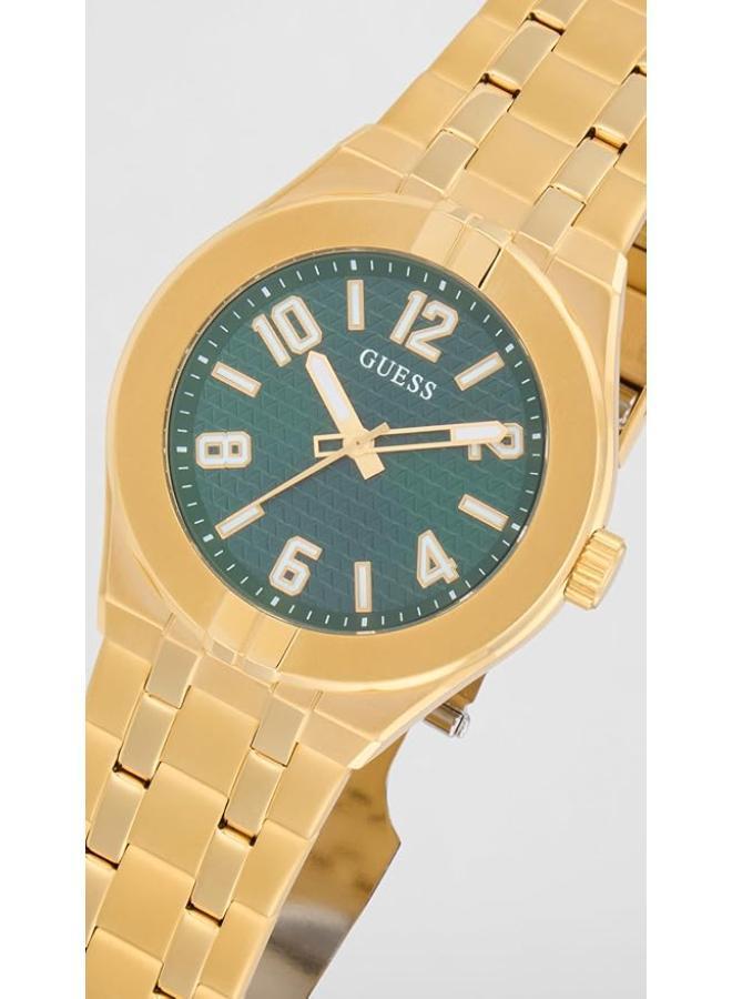 GUESS Stainless Steel Men Green Analog Round Dial Watch- Gw0661G2, Gold Band - Image 4