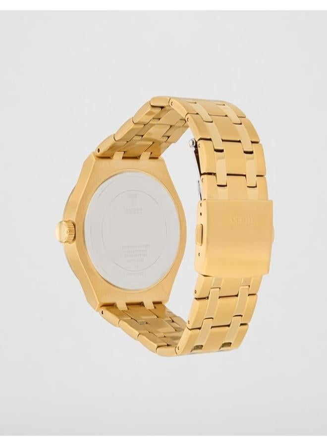 GUESS Stainless Steel Men Green Analog Round Dial Watch- Gw0661G2, Gold Band - Image 3