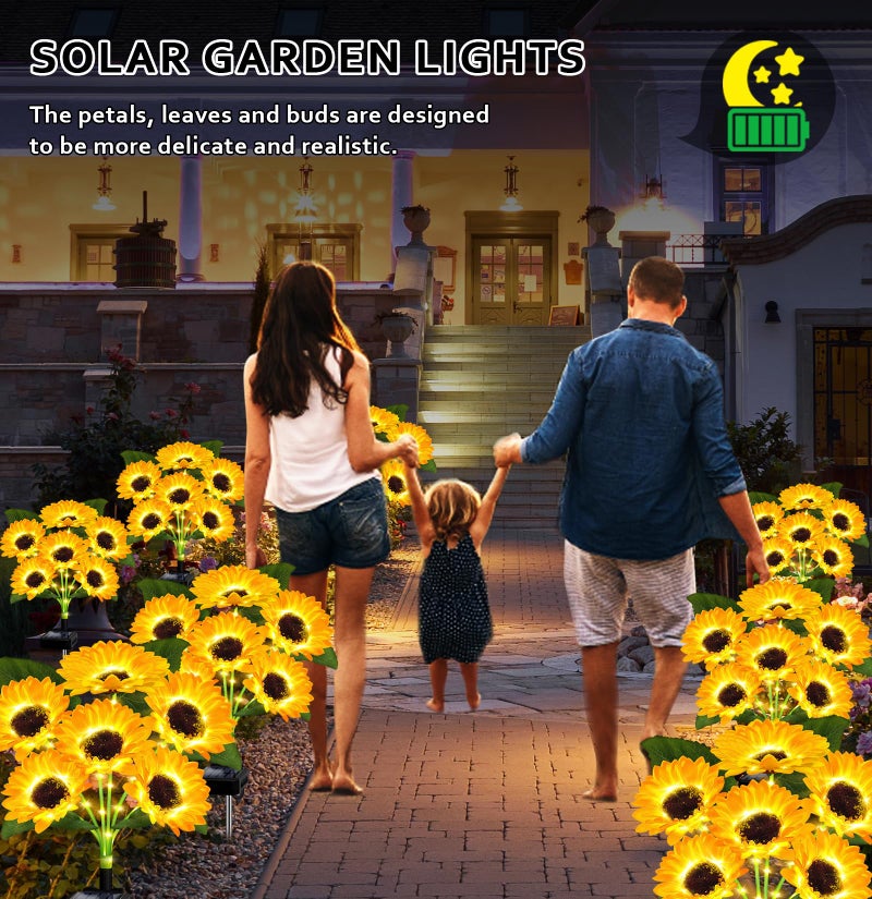 EDOF 6 Pack with 36 Sunflower Lights,Solar Lights Outdoor Garden Decor,Solar Flowers Lights Waterproof,Sunflowers Birthday Gifts for Mom Women Grandma,Decorative Stakes Lights for Landscape Yard Patio Lawn - Image 2