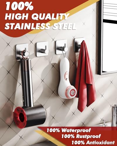 Auxmir Adhesive Hooks Heavy Duty 22lbMax Towel Hooks for Shower 5 Pack Self Adhesive Damage Free Wall Hooks Stainless Steel for Coat Robe Waterproof Oilproof Rustproof for Bathroom Kitchen Office - Image 3