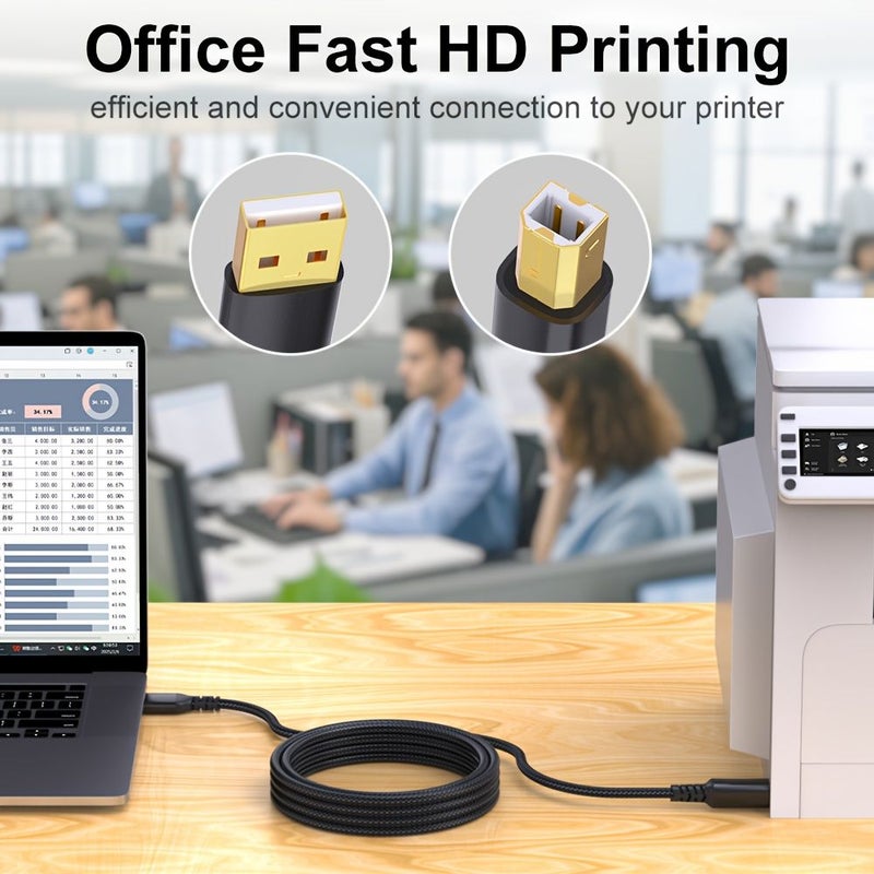 2.0 كابل بيانات طابعة USB من النوع A ذكر إلى النوع B ذكر بطول 16 قدم باللون الأسود - Image 4
