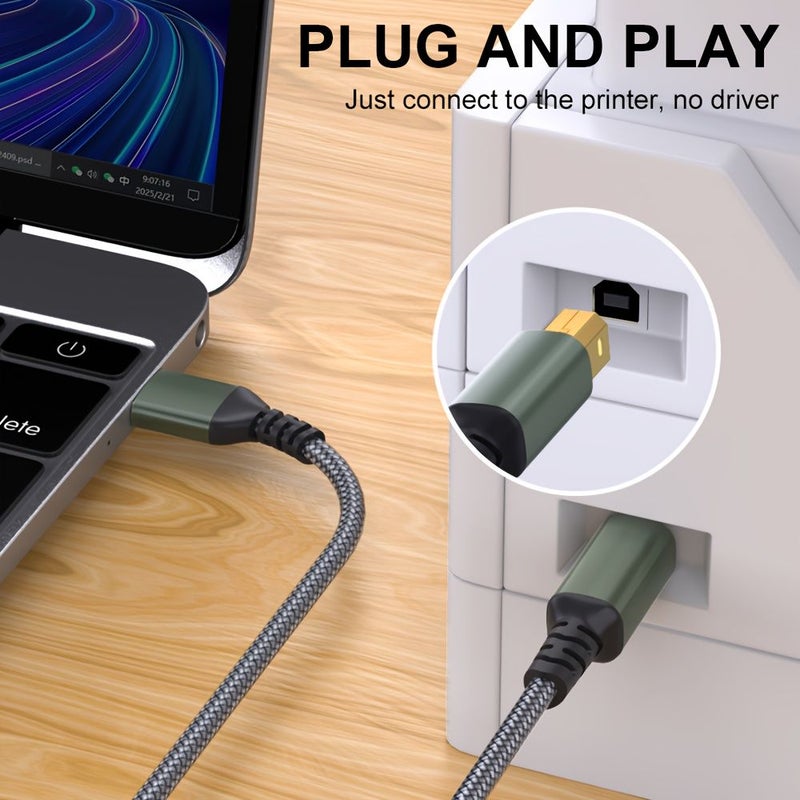 2.0 كابل بيانات طابعة USB من النوع A ذكر إلى النوع B ذكر بطول 16 قدم باللون الأسود - Image 3