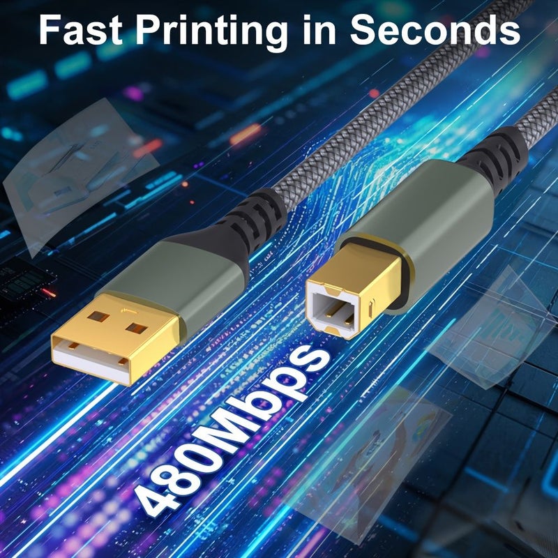 2.0 كابل بيانات طابعة USB من النوع A ذكر إلى النوع B ذكر بطول 16 قدم باللون الأسود - Image 2