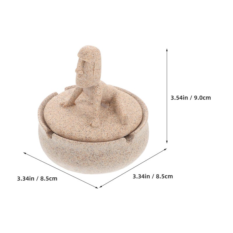 Round Resin Yoga Stone Ashtray With Lid Sandstone Color Smoker Accessory For Office Living Room - Image 3