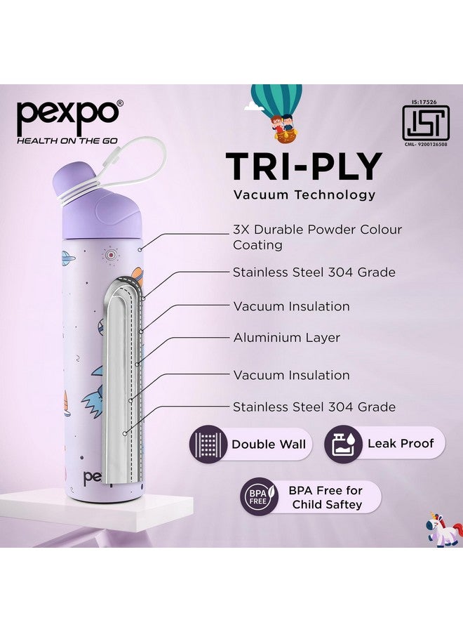 PEXPO Pico 500 Pro Cute Sipper|Hot & Cold Stainless Steel Water Bottle for 6+ Years Kids - 470ml, Rocket UV Printed Design |Vacuum Insulated|Leak Proof & BPA Free|School, Picnic, Travel| RCB Edition - Image 4