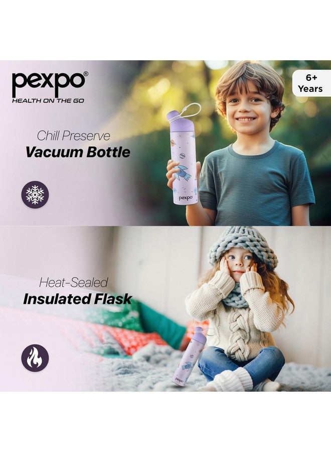 PEXPO Pico 500 Pro Cute Sipper|Hot & Cold Stainless Steel Water Bottle for 6+ Years Kids - 470ml, Rocket UV Printed Design |Vacuum Insulated|Leak Proof & BPA Free|School, Picnic, Travel| RCB Edition - Image 3