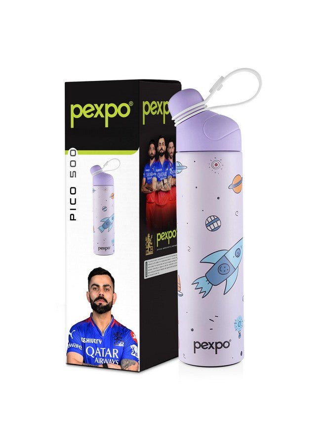 PEXPO Pico 500 Pro Cute Sipper|Hot & Cold Stainless Steel Water Bottle for 6+ Years Kids - 470ml, Rocket UV Printed Design |Vacuum Insulated|Leak Proof & BPA Free|School, Picnic, Travel| RCB Edition - Image 1