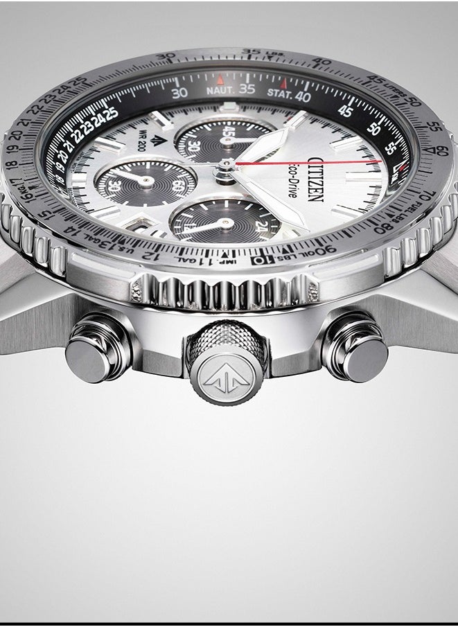 CITIZEN Promaster Sky Chrono Mens Watch CA4660-61A – Silver-Tone Dial with Red, Black & White Accents, Slide-Rule Bezel, 40mm, Eco-Drive, Chronograph, 200M WR  - Image 5