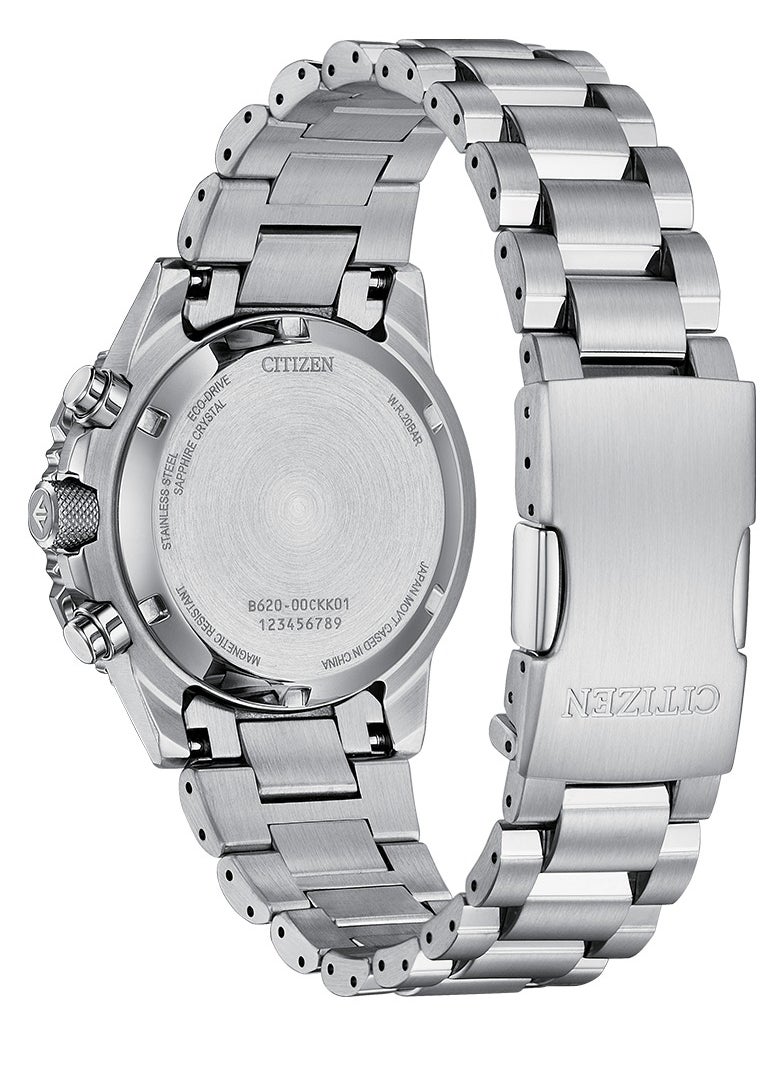 CITIZEN Promaster Sky Chrono Mens Watch CA4660-61A – Silver-Tone Dial with Red, Black & White Accents, Slide-Rule Bezel, 40mm, Eco-Drive, Chronograph, 200M WR  - Image 4
