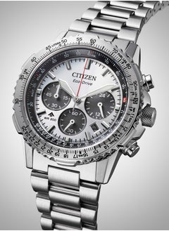 CITIZEN Promaster Sky Chrono Mens Watch CA4660-61A – Silver-Tone Dial with Red, Black & White Accents, Slide-Rule Bezel, 40mm, Eco-Drive, Chronograph, 200M WR  - Image 1