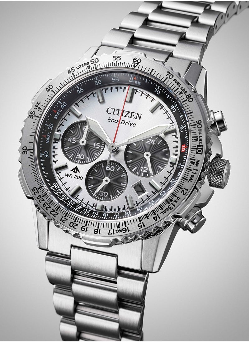 CITIZEN Promaster Sky Chrono Mens Watch CA4660-61A – Silver-Tone Dial with Red, Black & White Accents, Slide-Rule Bezel, 40mm, Eco-Drive, Chronograph, 200M WR  - Image 1