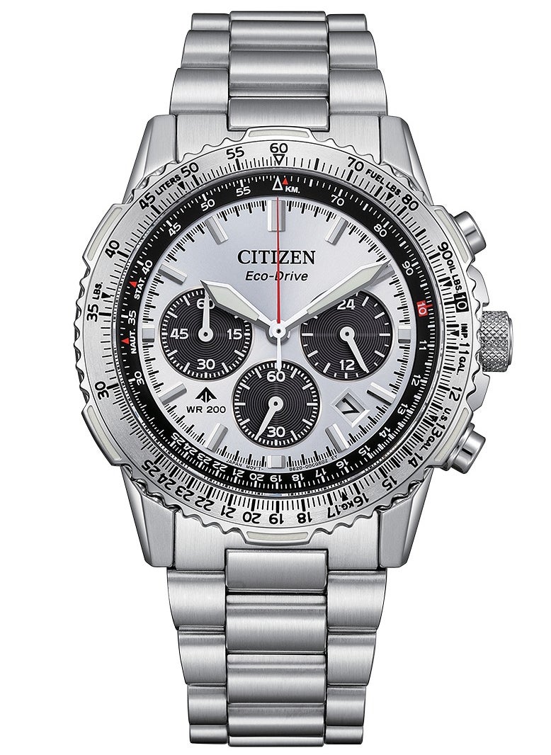 CITIZEN Promaster Sky Chrono Mens Watch CA4660-61A – Silver-Tone Dial with Red, Black & White Accents, Slide-Rule Bezel, 40mm, Eco-Drive, Chronograph, 200M WR  - Image 2