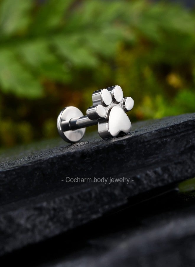 COCHARM G23 Titanium Helix Earrings Stud 16g Flat Back Tragus Piercing 6mm Paw Print Tragus Earrings 16 Gauge Internally Threaded Tragus Stud Hypoallergenic Helix Jewelry - Image 4