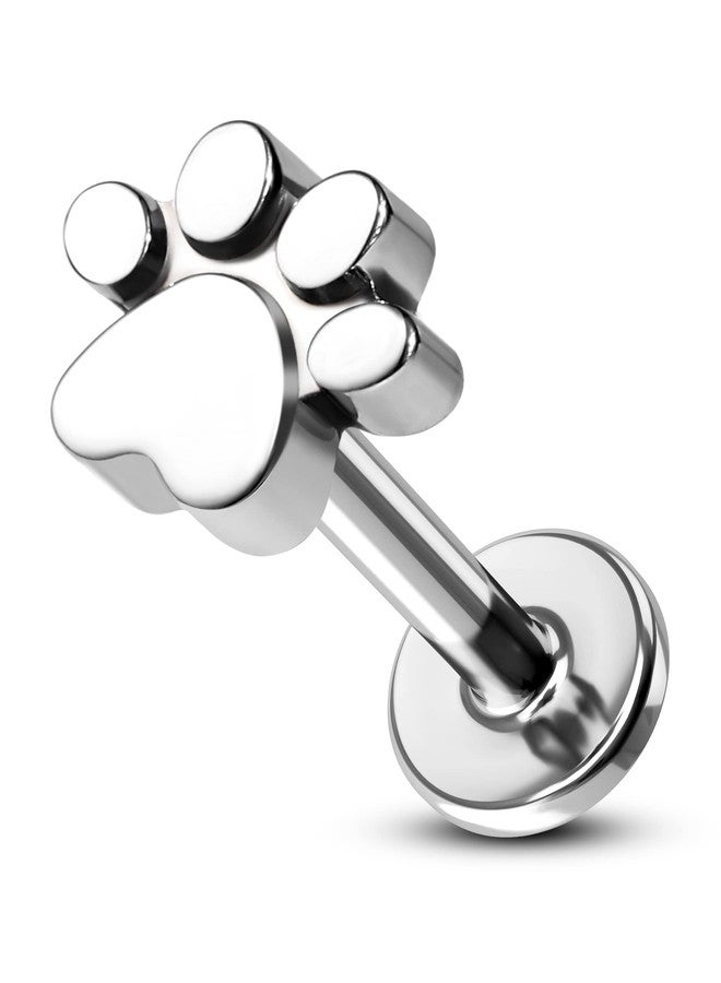 COCHARM G23 Titanium Helix Earrings Stud 16g Flat Back Tragus Piercing 6mm Paw Print Tragus Earrings 16 Gauge Internally Threaded Tragus Stud Hypoallergenic Helix Jewelry - Image 1