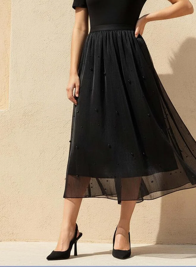 Splash FAV Midi A-line Skirt with Elasticated Waistband