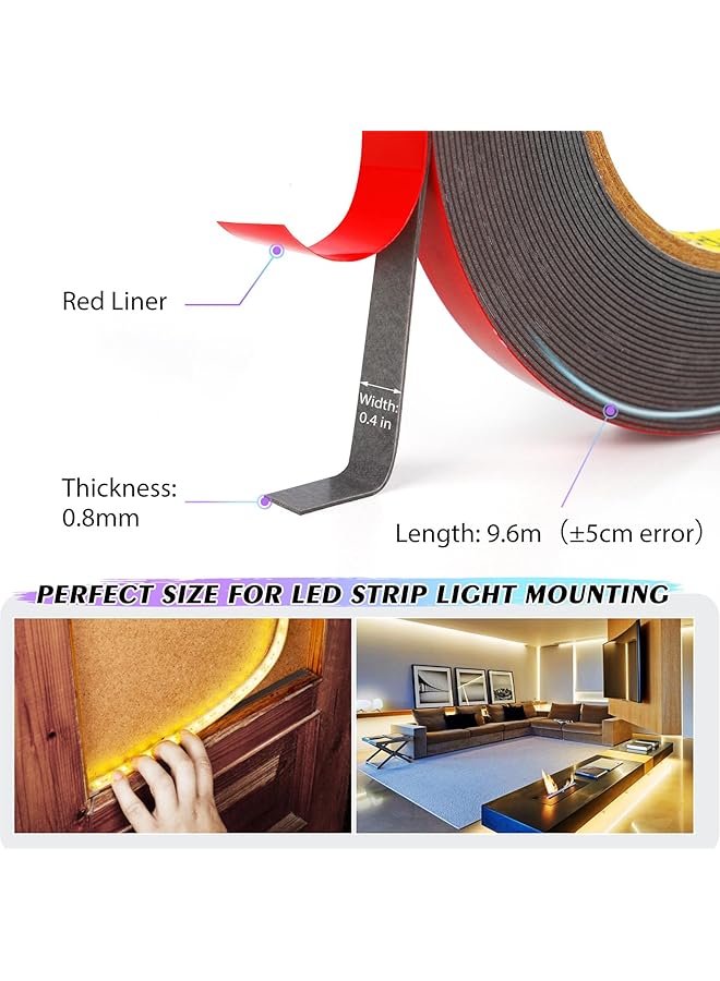 erorex Double Sided Tape Heavy Duty Mounting Tape 33Ft X 0.4In Adhesive Foam Tape Made With 3M Vhb For Home Office Car Automotive Decor - Image 3