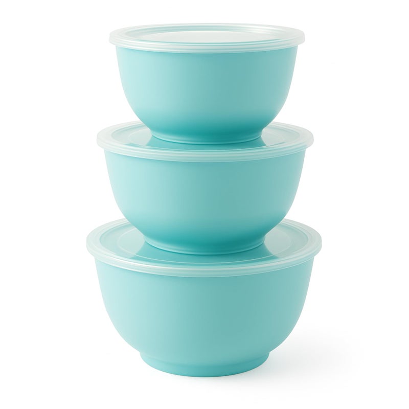 TP Large Mixing Bowl Set with Lids, Melamine Nesting Bowls Set for Pasta Baking Salad Mixing, Set of 3, Glossy Turquoise - Image 1