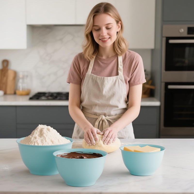 TP Large Mixing Bowl Set with Lids, Melamine Nesting Bowls Set for Pasta Baking Salad Mixing, Set of 3, Glossy Turquoise - Image 4