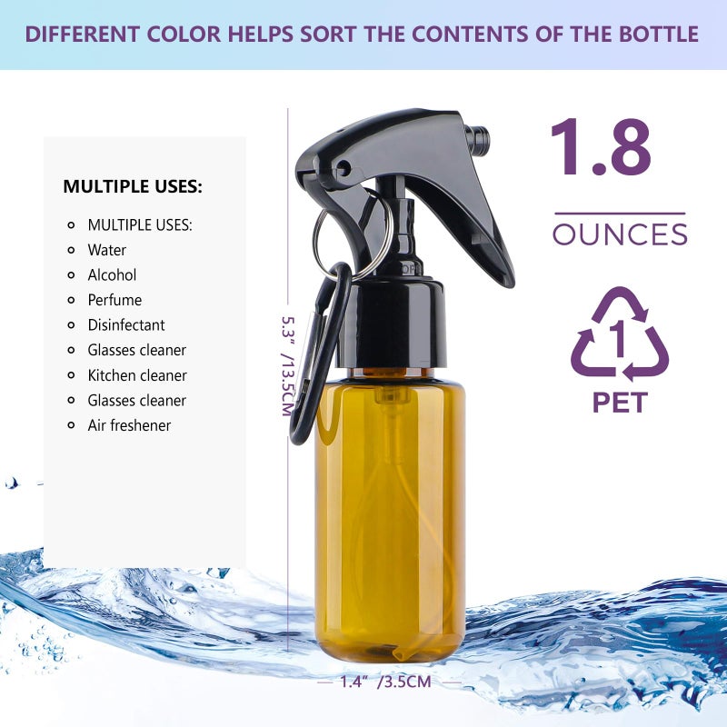 TANSHINE Small Spray Bottle 50ml, Travel Size Mini Fine Mist Water Spray Bottles, Portable Hand Sanitiser Alcohol Spray Bottle, Plastic Refillable Empty Face Mister Spray Bottles with Clip, 5pcs - Image 2