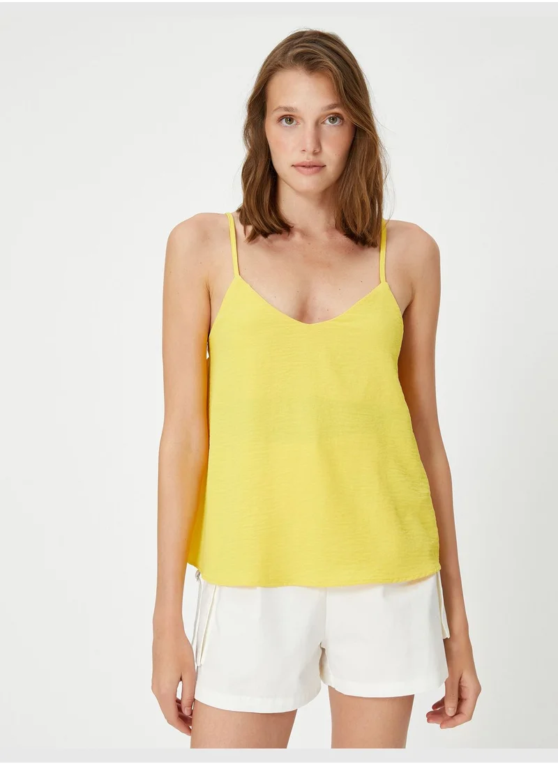 KOTON V Neck Tissued Spaghetti Strappy Blouse