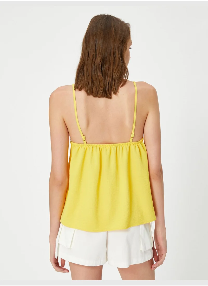 KOTON V Neck Tissued Spaghetti Strappy Blouse
