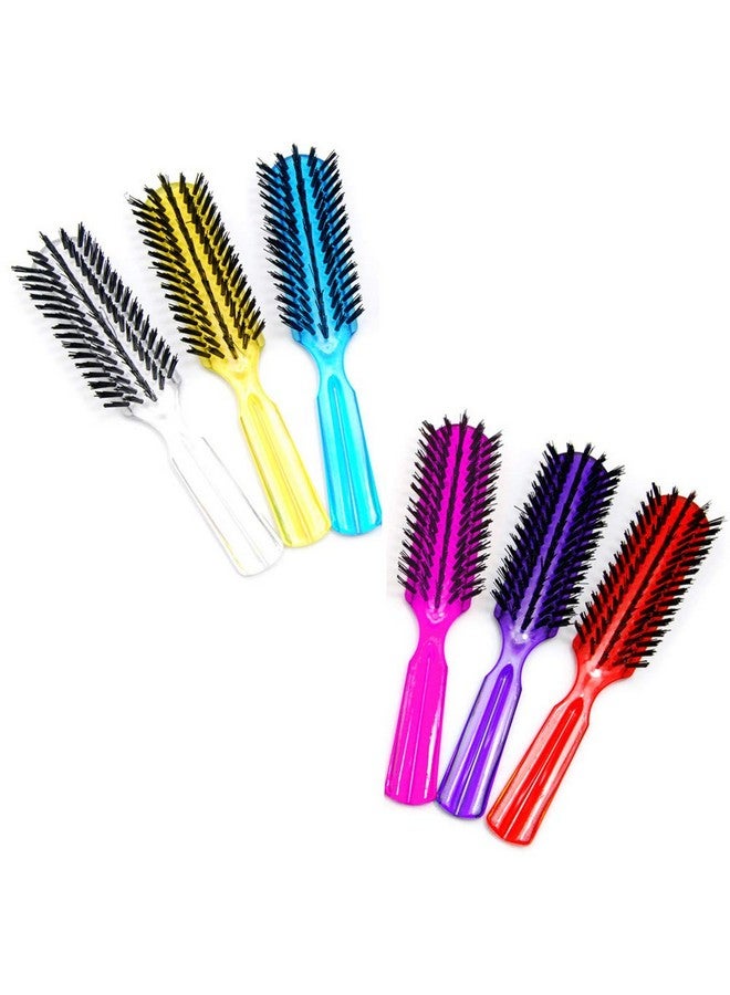 Luxxii Uxxii (6 Pack) 7.5" Plastic Clear Color Handle Nylon Bristle Brush Hair Pocket Comb Designed For All Hair Types (Assort Color) - Image 1