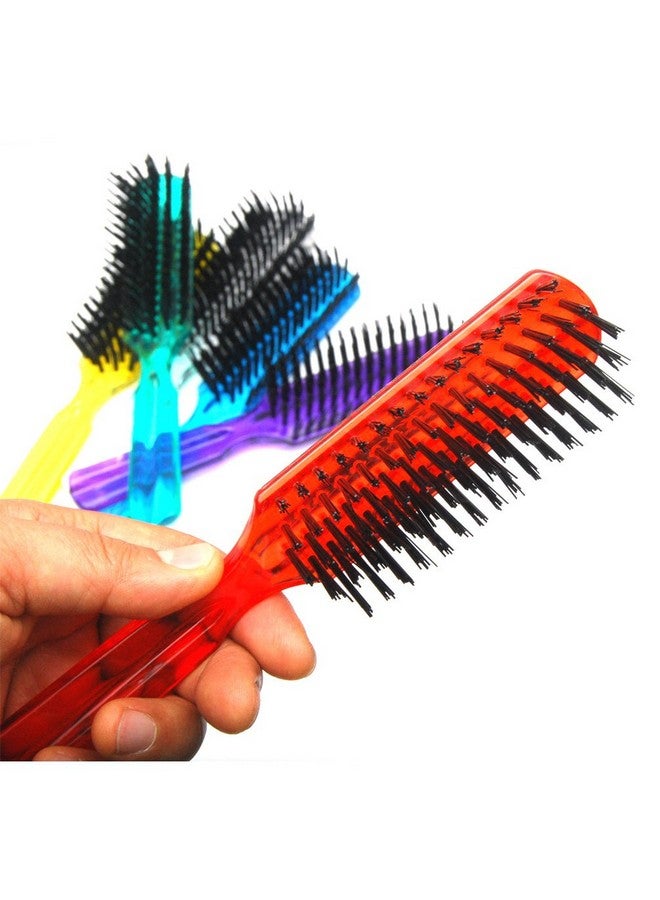 Luxxii Uxxii (6 Pack) 7.5" Plastic Clear Color Handle Nylon Bristle Brush Hair Pocket Comb Designed For All Hair Types (Assort Color) - Image 5