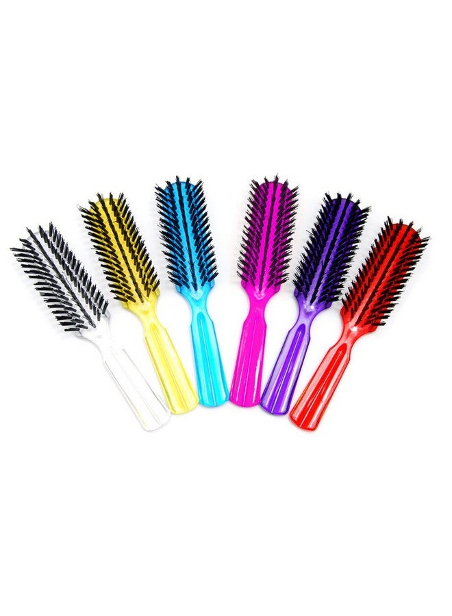 Luxxii Uxxii (6 Pack) 7.5" Plastic Clear Color Handle Nylon Bristle Brush Hair Pocket Comb Designed For All Hair Types (Assort Color) - Image 4