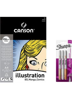 Canson Manga Notebook A4 Sharpie 3-Piece Metallic Colors Marker Drawing Set -2