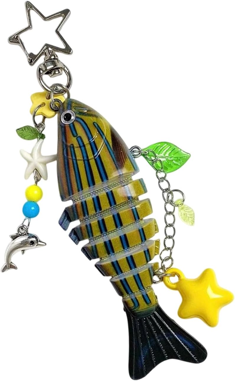 Retro Fish Star Resin Keychain Hanging Pendant for Car Keys Accessory Artistic Phone Holder - Image 1