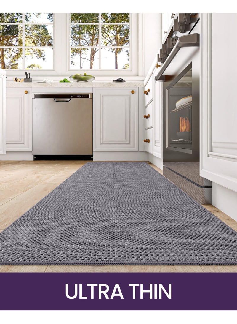 DEXI Kitchen Mats and Rugs Non Slip, 60x180 cm Washable Absorbent Thin Woven Runner Rug for Sink, Laundry Room, Hallway, Grey - Image 4