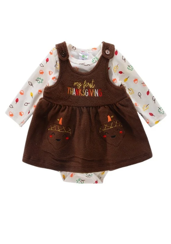 Bambimici Bambimici Jumpskirt Set Bodysuit Carrot Print - Dark Brown